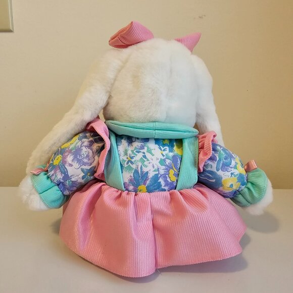 Main Joy Limited Bunny Rabbit Plush Stuffed Animal White Pink Teal Floral Vtg - Picture 7 of 10